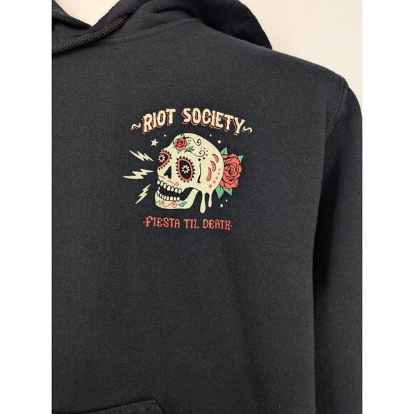 Riot Society Hoodie Size S Fiesta Till Death Skull Rose Pullover Streetwear Y2K - Picture 3 of 8